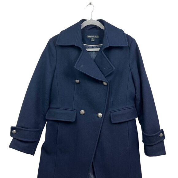 Preston & York Womens Wool Blend Coat Double Breasted Pockets Navy Size 10‎ - Picture 2 of 5